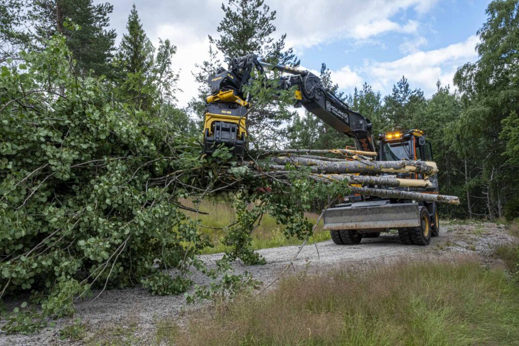 Volvo EW160E med tømmerklype